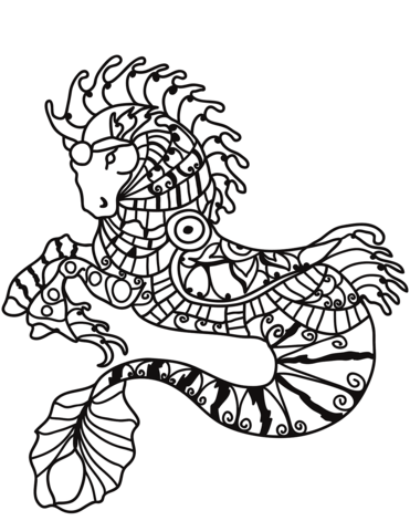 Hippocampus Zentangle Coloring Page